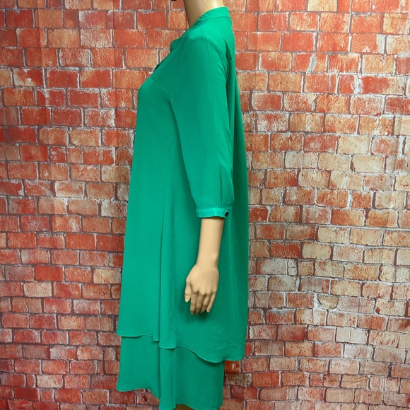 Veinfuns Green Silk Chiffon Dress Layered Asymmetrical Hem - Picture 4 of 11